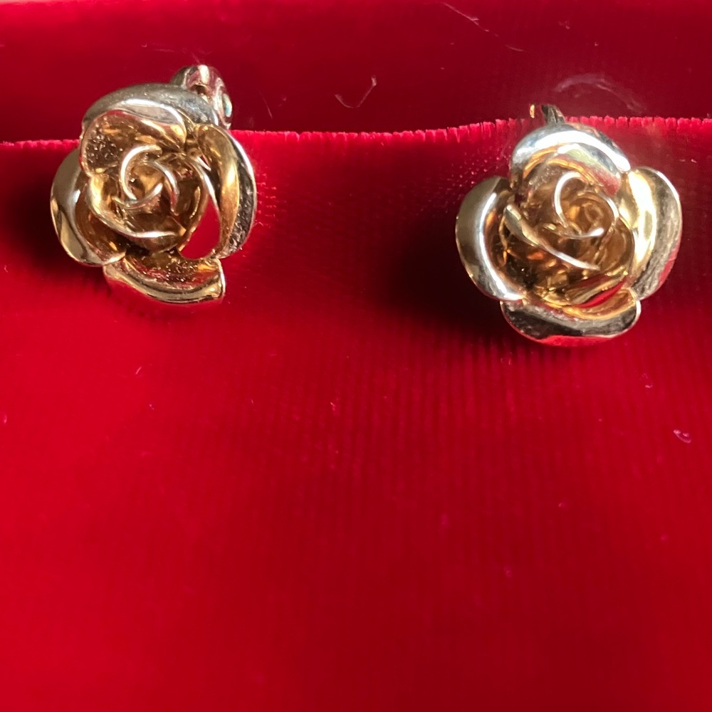 Monet Gold Tone Rose Clip on Earrings